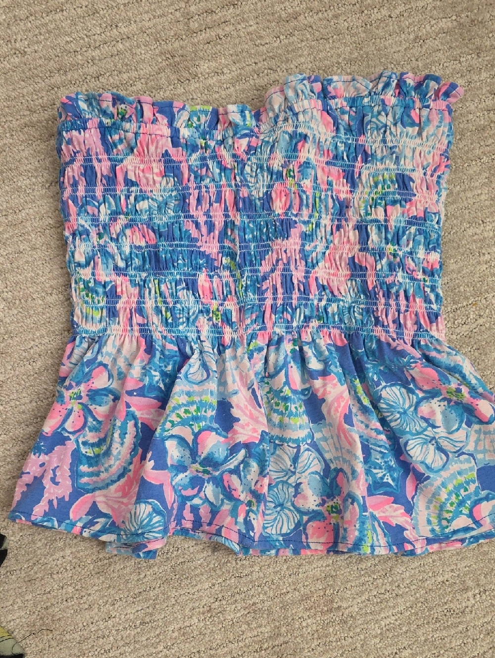 Lilly Pulitzer Pink & Blue Watercolor Smocked Tube Top